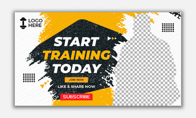 Fitness and gym best exercise youtube channel thumbnail web banner design template 