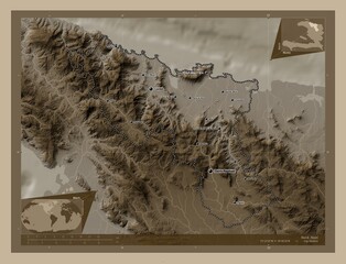 Nord, Haiti. Sepia. Labelled points of cities