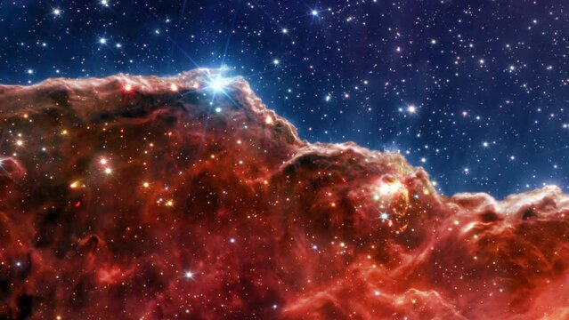 Carina Nebula. Star-forming region in the deep space. Gas accumulations in outer space. James webb telescope research of galaxies. Space landscape. JWST. Elements of this image furnished by NASA