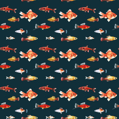 Watercolor green aquarium fishes seamless pattern illustration, colorful animal, sea, lake clipart, Nautical, ocean drawing, nursery hand-painted fish design, fabric,gift wrap,scrapbooking,wallpaper