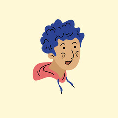 A man's head. Male head close-up. Minimalistic cute cartoon-style graphics. The person's face is drawn in a flat style.