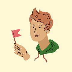 A man's head. Male head close-up. Minimalistic cute cartoon-style graphics. The person's face is drawn in a flat style.