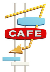 Old Route 66 style neon cafe sign.