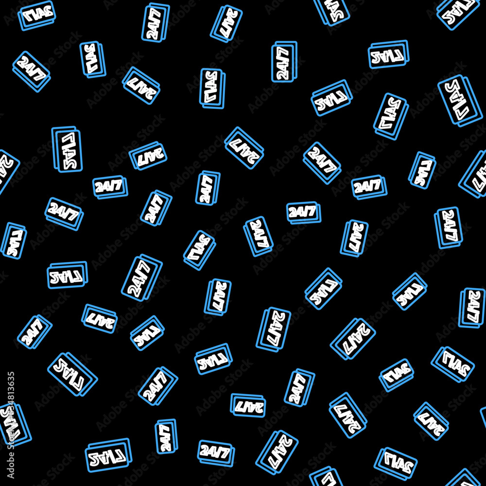 Poster line clock 24 hours icon isolated seamless pattern on black background. all day cyclic icon. 24 hour