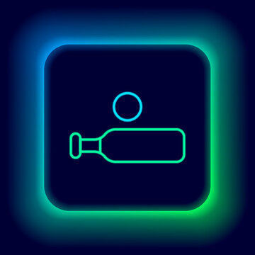 Glowing Neon Line Wood Cricket Bat And Ball Icon Isolated On Black Background. Colorful Outline Concept. Vector