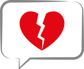 Speech bubble with broken heart. 