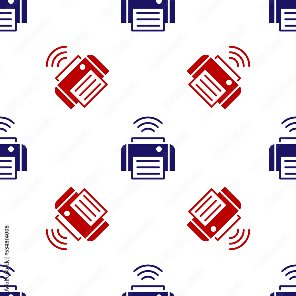 Poster blue and red smart printer system icon isolated seamless pattern on white background. internet of th
