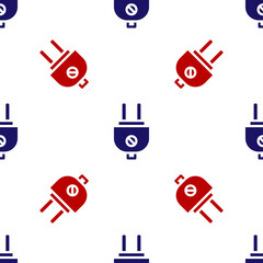 Blue and red Electric plug icon isolated seamless pattern on white background. Concept of connection and disconnection of the electricity. Vector