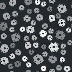 Grey Gear icon isolated seamless pattern on black background. Cogwheel gear settings sign. Cog symbol. Vector