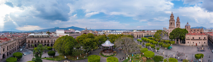 Aerial: epic view of the landscape and cityscape in Morelia. Drone view
