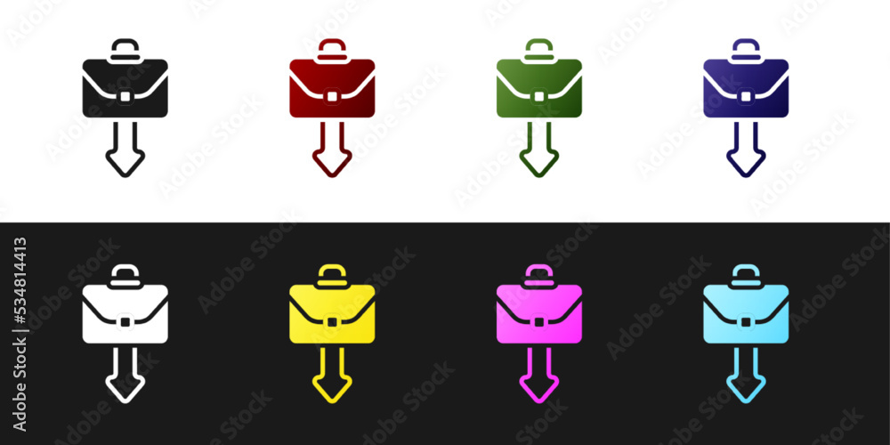 Sticker Set Briefcase icon isolated on black and white background. Business case sign. Business portfolio. Vector