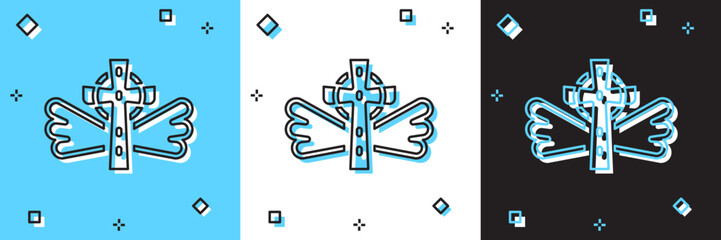 Obraz premium Set Christian cross icon isolated on blue and white, black background. Church cross. Vector