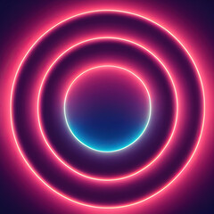 Obraz premium Glowing round circle neon glowing background. Futuristic bright abstract backdrop, geometric style pattern texture wall, vibrant cool illuminating light gradient backdrop.