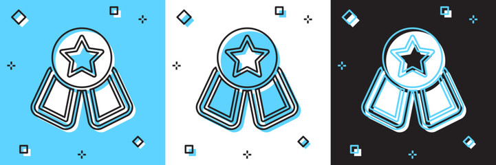 Set Medal with star icon isolated on blue and white, black background. Winner symbol. Vector