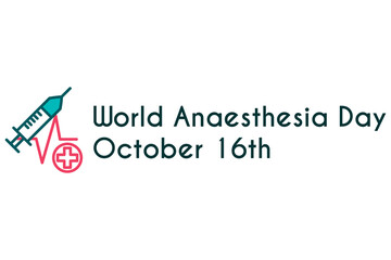  World Anaesthesia Day banner on white background with syringe and ECG line icons - obrazy, fototapety, plakaty