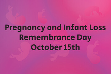  Pregnancy and Infant Loss Remembrance Day banner on pink and purple retro gradient background with pink fetus elements