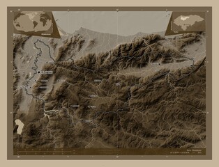 Yoro, Honduras. Sepia. Labelled points of cities