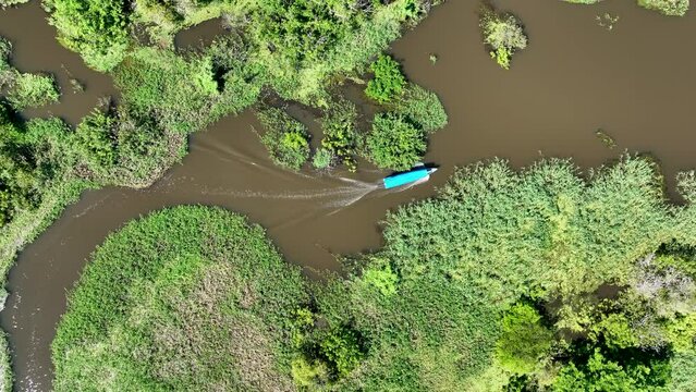 Boat Sailing At Manaus Amazonas Brazil. Idyllic Background Summer. Eco Idyllic. Bush Aerial Landscape Tourist. Amazon Outdoors Natural. Manaus Amazonas Lakes