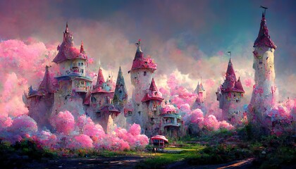 Blooming flower fantasy kingdom digital painting