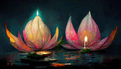 Loy Krathong lotus concept art illustration