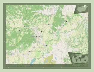 Borsod-Abauj-Zemplen, Hungary. OSM. Labelled points of cities