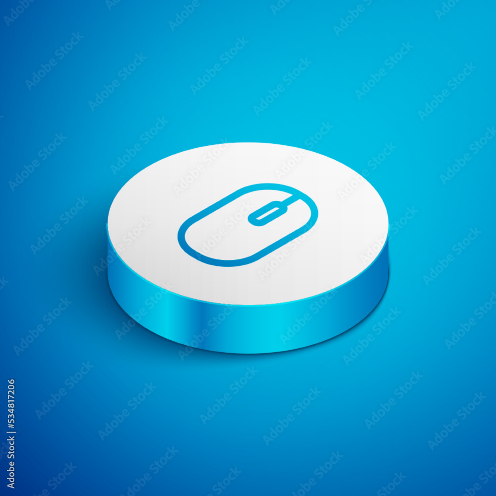 Aufkleber white computer mouse icon isolated with long shadow. optical with wheel symbol. pink hexagon button.