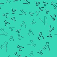 Black line Scented spa stick on a wooden stand icon isolated seamless pattern on green background. Incense stick. Cosmetic procedure aromatherapy. Vector