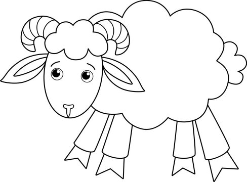 Sad ram, farm animal sheep - vector picture for coloring book. Outline. Sheep for children's coloring book.