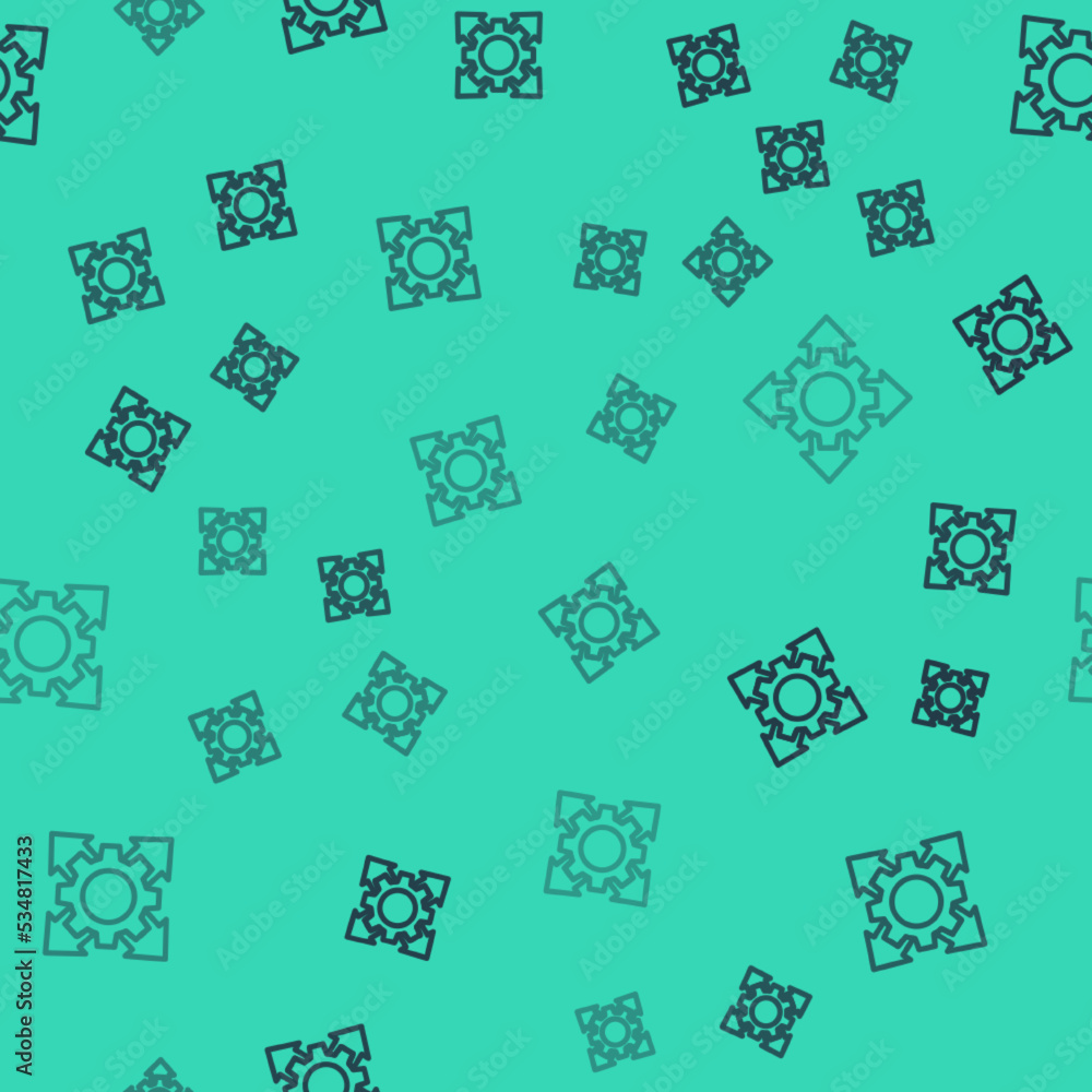 Poster black line project team base icon isolated seamless pattern on green background. business analysis a