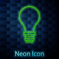 Glowing neon line Light bulb with concept of idea icon isolated on brick wall background. Energy and idea symbol. Inspiration concept. Vector
