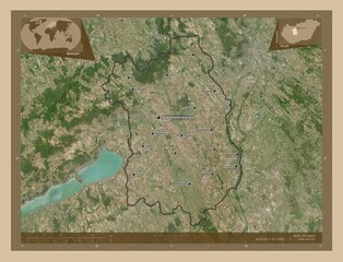 Fejer, Hungary. Low-res satellite. Labelled points of cities