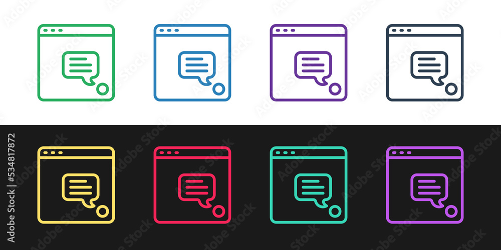 Aufkleber set line new chat messages notification icon isolated on black and white background. smartphone chat