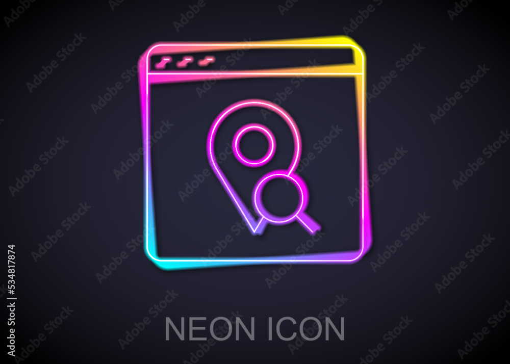 Poster glowing neon line infographic of city map navigation icon isolated on black background. mobile app i