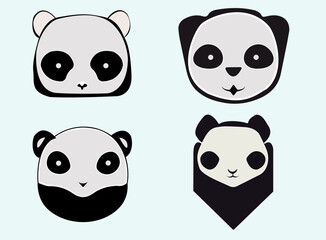 Hand drawn cute panda face flat vector illustration. Adorable panda bear head collection isolated on white background for comic element for t-shirt, sticker design