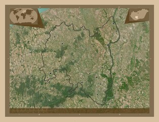 Tolna, Hungary. Low-res satellite. Major cities