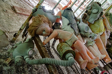 Prypiat dormitory beds in Chernobyl exclusion zone, Ukraine