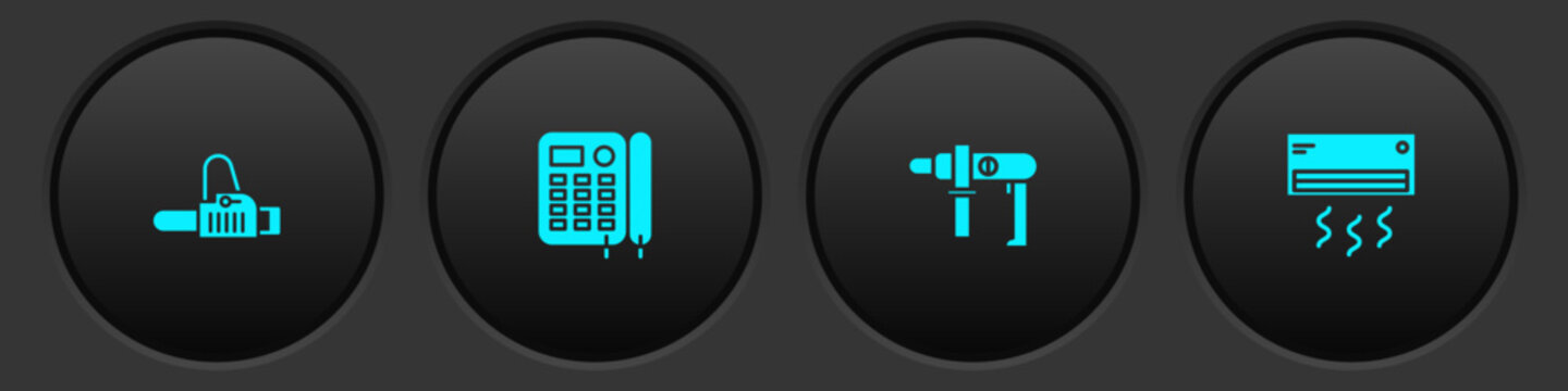 Set Chainsaw, Telephone, Electric Drill Machine And Air Conditioner Icon. Vector