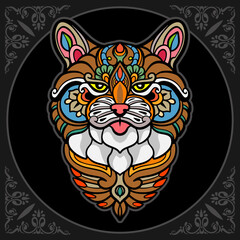 Colorful cat head mandala arts isolated on black background