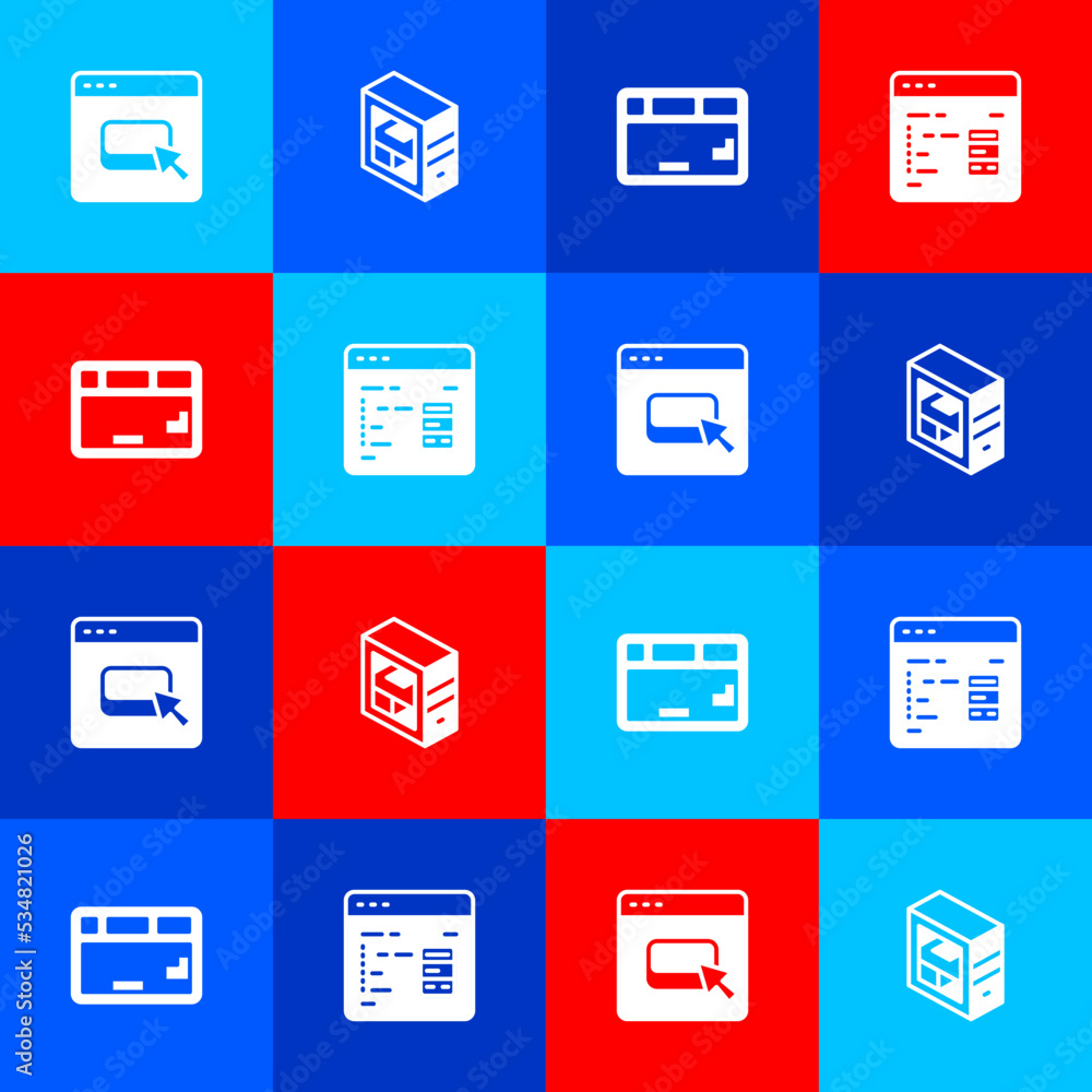 Poster set browser files, computer, keyboard and software icon. vector