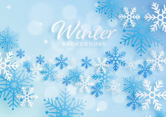 Snowflakes design for winter with snowflakes paper cut style on color background