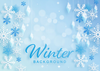 Naklejka na ściany i meble Snowflakes design for winter with snowflakes paper cut style on color background