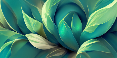 Horizontal background with green and blue floral pattern.  Created with generative ai technology