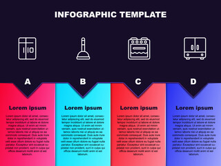 Set line Refrigerator, Rubber plunger, Oven and Wardrobe. Business infographic template. Vector