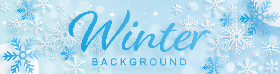 Snowflakes design for winter with snowflakes paper cut style on color background