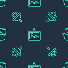 Set line Picture, Washbasin and Kettle with handle on seamless pattern. Vector