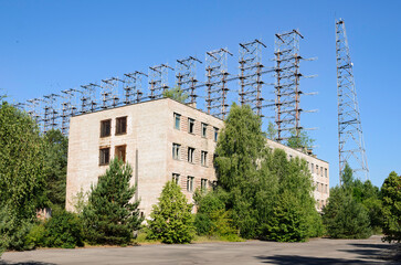 Details of a left building in Prypiat, in the Chernobyl exclusion zone, Ukraine