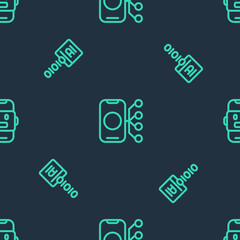 Set line Neural network, Binary code and Chat bot on seamless pattern. Vector