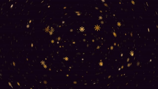 Fly colorful snowflakes in night sky, abstract corporate, holidays and futuristic style background