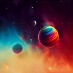 Naklejka premium A Colorful illustation of Stars, nebular and planets in Space