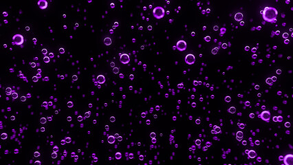 Underwater bubbles. Abstract purple bubble background. Distribution of bubbles. Nice 3d spheres with reflection. Macro shot of various air bubbles in water. 3D rendering